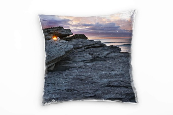 Meer, grau, orange, Sonnenuntergang, Felsen Deko Kissen 40x40cm für Couch Sofa Lounge Zierkissen