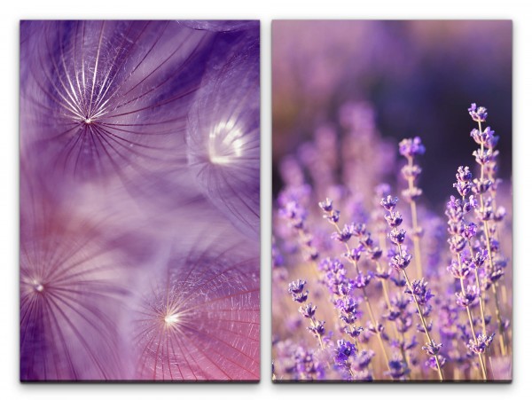 2 Bilder je 60x90cm Pusteblume Sommer Lavendel Sommerwiese Warm Dekorativ Kunstvoll