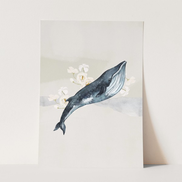 Wandbild Wal Seiwal Wasserfarben Aquarell Blüten Kunstvoll