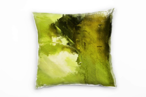 Abstrakt, grün, grau, braun, gemalt Deko Kissen 40x40cm für Couch Sofa Lounge Zierkissen