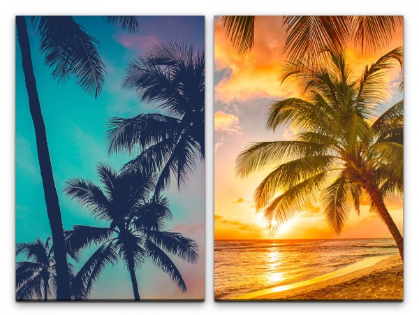 2 Bilder je 60x90cm Palmen Traumstrand Karibik Paradies Urlaub Erholsam Sommer