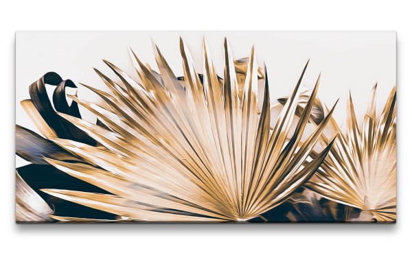 Leinwandbild 120x60cm Schirmpalme Blätter Kunstvoll Dekorativ Palme Zimmerpflanze