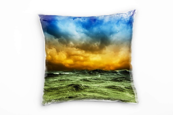 Meer, blau, orange, grün, Wellen, Wolken Deko Kissen 40x40cm für Couch Sofa Lounge Zierkissen