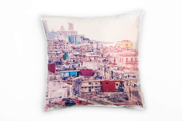 City, Havanna, Kuba, Vintage, rot, grau Deko Kissen 40x40cm für Couch Sofa Lounge Zierkissen