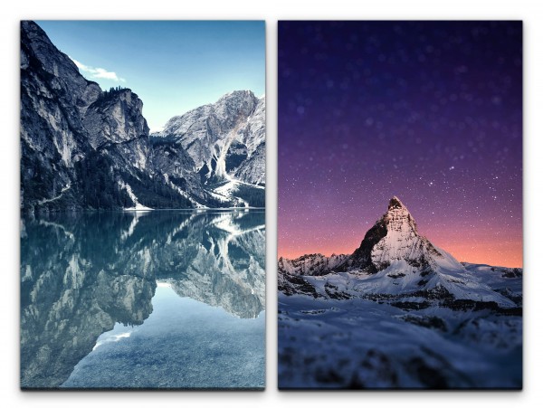 2 Bilder je 60x90cm Matterhorn Alpen Berge Schneegipfel Bergsee Klarheit Stille