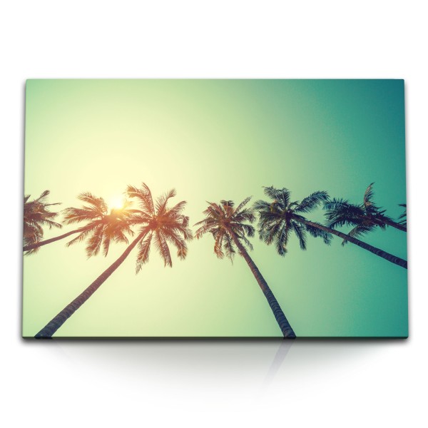 120x80cm Wandbild auf Leinwand Palmen Kokospalmen Sommer Sonne Himmel