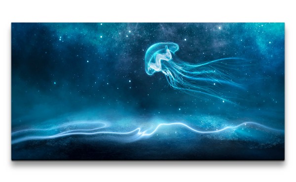 Leinwandbild 120x60cm Fantasievoll Qualle im Weltall Sterne Spirituell Zauberhaft