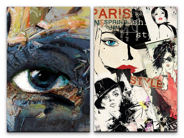 2 Bilder je 60x90cm Street Art Auge Fashion Mode Paris Catwalk Zeitschrift