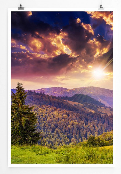 Landschaftsfotografie 60x90cm Poster Farbenfroher Morgen in den Bergen