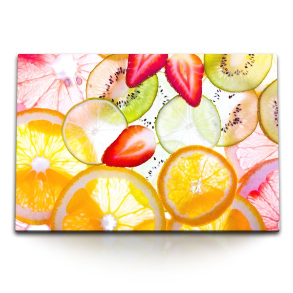 120x80cm Wandbild auf Leinwand Früchte Erdbeeren Zitronen Kiwis Farbenfroh Bunt