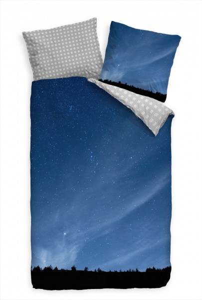 Himmel Nacht Blau Sterne Bettwäsche Set 135x200 cm + 80x80cm Atmungsaktiv