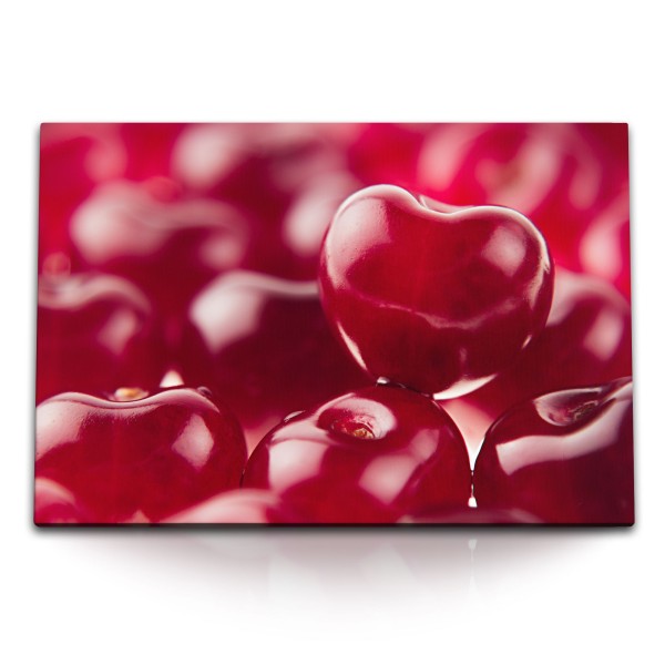 120x80cm Wandbild auf Leinwand Kirschen Nahaufnahme Rot Kunstvoll Herz
