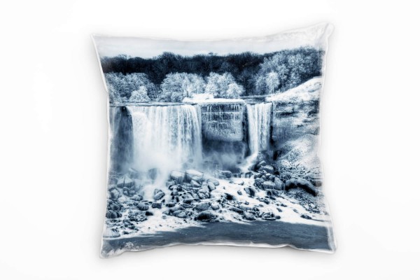 Winter, Natur schwarz, weiß, Niagarafälle Deko Kissen 40x40cm für Couch Sofa Lounge Zierkissen