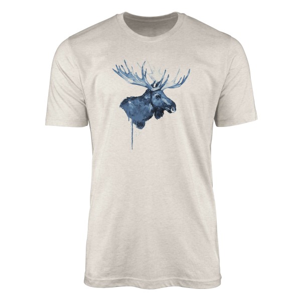 Herren Shirt 100% gekämmte Bio-Baumwolle T-Shirt Aquarell Elch Motiv Nachhaltig Ökomode aus erneuer