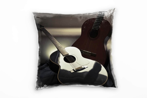 künstlerische Fotografie, braun, zwei Gitarren, Spiegelung Deko Kissen 40x40cm für Couch Sofa Lounge
