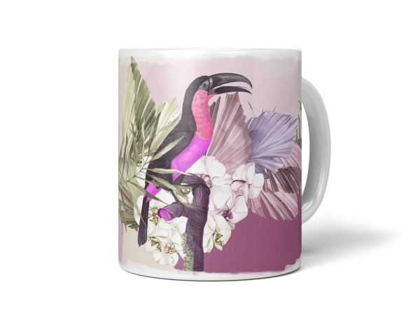 Dekorative Tasse mit schönem Vogel Motiv Tukan Exotisch Blumen Blüten schönem Design