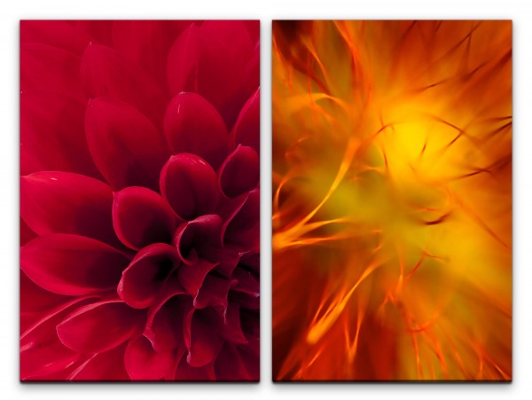 2 Bilder je 60x90cm Dahlie Rot Orange Nahaufnahme Makro Blüten Blume