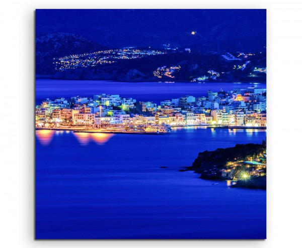 Landschaftsfotografie – Agios Nikolaos bei Nacht, Kreta, Griechenland auf Leinwand
