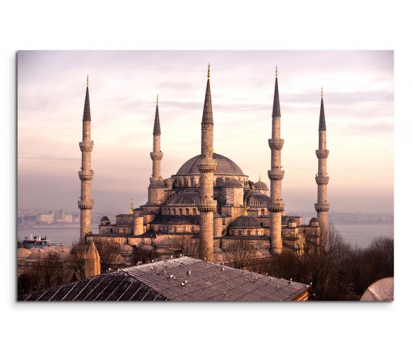120x80cm Wandbild Istanbul Blaue Moschee Morgenlicht Nebel