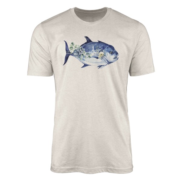 Herren Shirt 100% gekämmte Bio-Baumwolle T-Shirt Fisch Blumen Wasserfarben Motiv Nachhaltig Ökomode