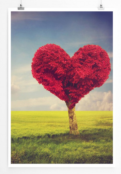 Fotocollage 60x90cm Poster Herzförmiger roter Baum auf einer sonnigen Wiese