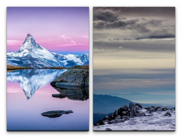 2 Bilder je 60x90cm Matterhorn Schneegipfel Wolken Stille Ruhe Natur Seelenfrieden