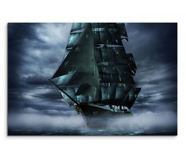 120x80cm Wandbild Segelboot Meer Nebel Wolken