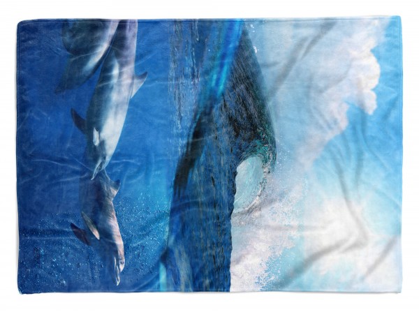 Handtuch Strandhandtuch Saunatuch Kuscheldecke mit Fotomotiv Delfine Meer Welle