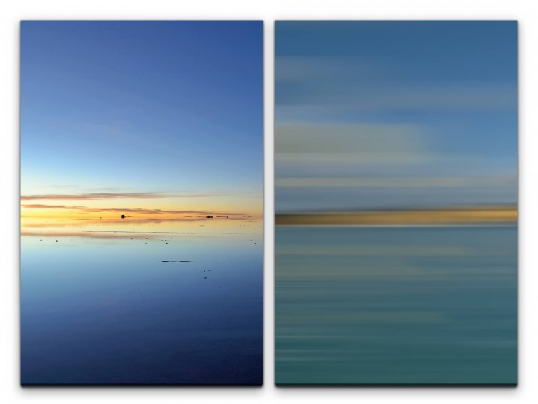 2 Bilder je 60x90cm Horizont Meer Sonnenuntergang Himmel Blau Modern Harmonisch