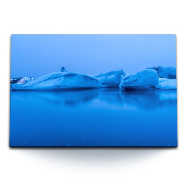 120x80cm Wandbild auf Leinwand Eis Eisberge Antarktis Blau Ozean Eisplatten