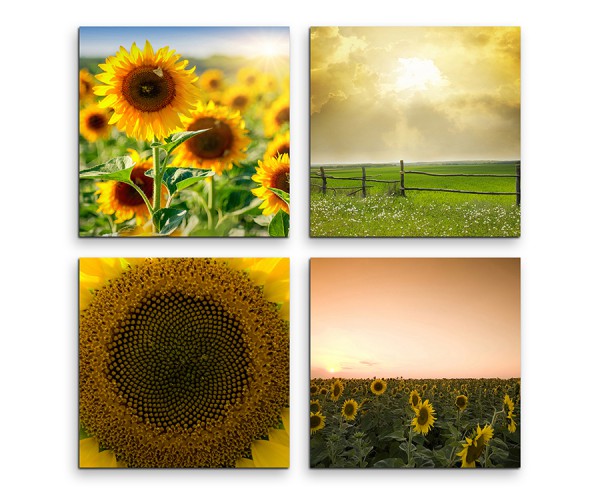 4 teiliges Leinwandbild je 30x30cm - Sonnenblumen Sommer Feld Wiese