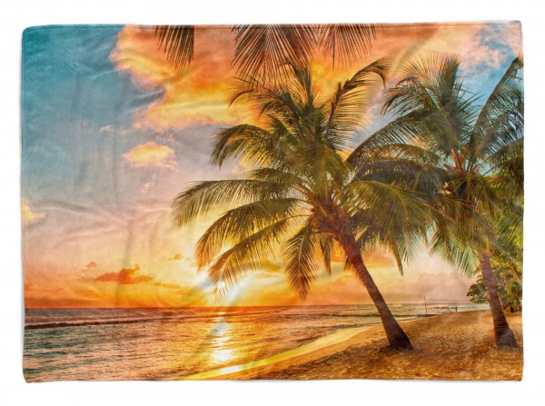 Handtuch Strandhandtuch Saunatuch Kuscheldecke mit Fotomotiv Palmen Traumstrand