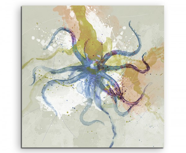 Octopus 60x60cm Aquarell Art Leinwandbild Old