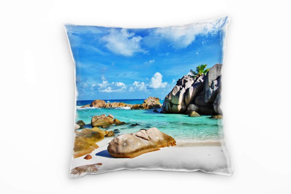 Strand und Meer, türkis, blau, braun, Bucht Deko Kissen 40x40cm für Couch Sofa Lounge Zierkissen
