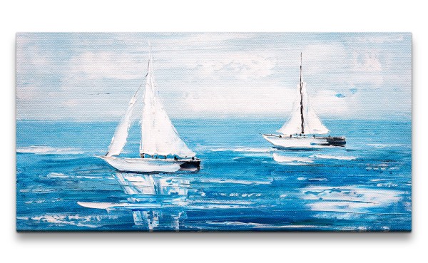 Leinwandbild 120x60cm Segelboote Meer Malerisch Blau Kunstvoll Himmel