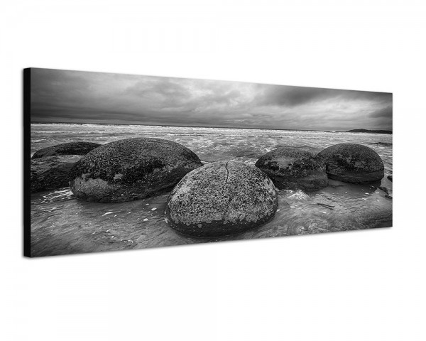 150x50cm Neuseeland Steine Meer Strand schwarz weiß