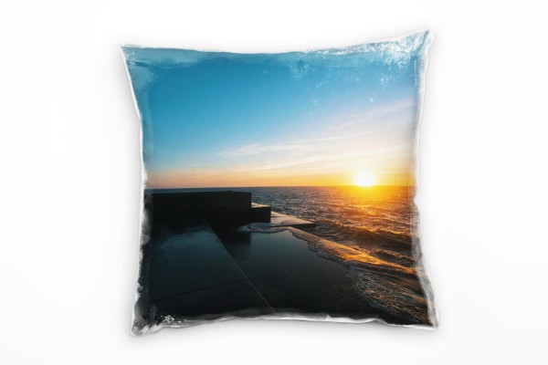 Meer, Sonnenuntergang, Leuchtturm, orange, blau Deko Kissen 40x40cm für Couch Sofa Lounge Zierkissen