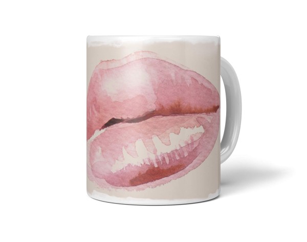 Dekorative Tasse mit schönem Motiv rote Lippen Lippenstift Wasserfarben Aquarell