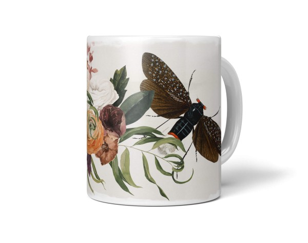Dekorative Tasse mit schönem Motiv Blumen Blüten Blumenstrauß Netzflügler Frühling