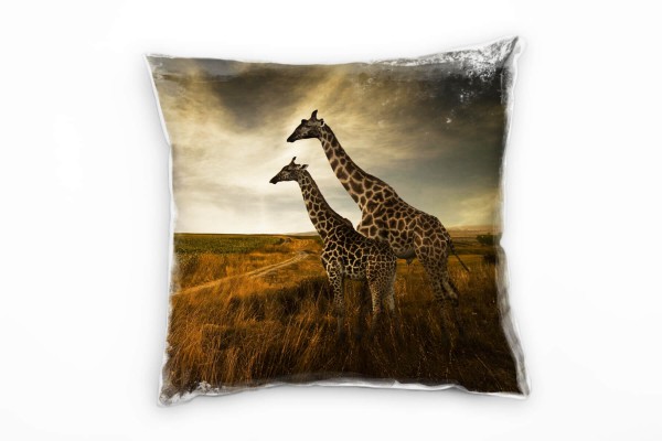 Tiere, braun, Giraffen, Afrika, Savanne Deko Kissen 40x40cm für Couch Sofa Lounge Zierkissen