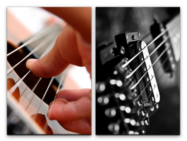 2 Bilder je 60x90cm Live Musik Gitarre Gitarrist Musiker Gitarrensaiten Hände Schwaz Weiß