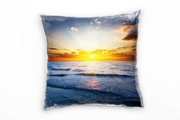 Meer, blau, gelb, Sonnenuntergang Deko Kissen 40x40cm für Couch Sofa Lounge Zierkissen