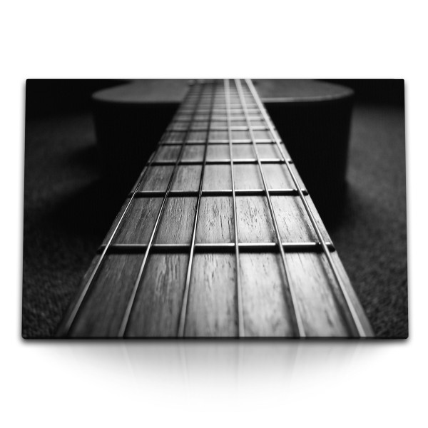 120x80cm Wandbild auf Leinwand Schwarz Weiß Fotografie Gitarre Gitarrensaiten