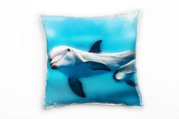 Tiere, Delfine, Unterwasser, türkis, grau Deko Kissen 40x40cm für Couch Sofa Lounge Zierkissen