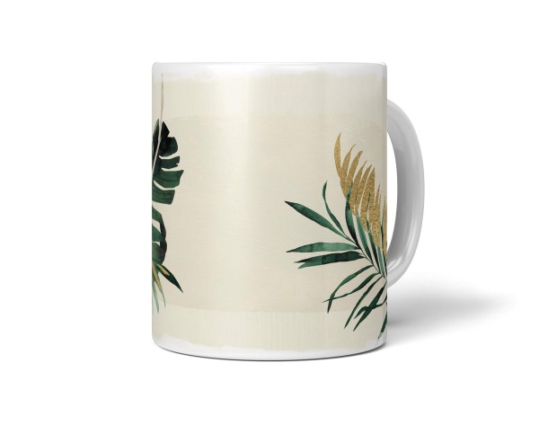 Dekorative Tasse mit schönem Vogel Motiv Kakadus Exotisch Palmen schönem Design Pastelltöne