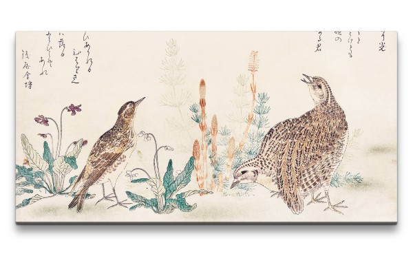 Remaster 120x60cm Utamaro Kitagawa traditionelle japanische Kunst Vögel Natur Blumen Harmonie