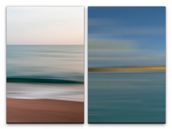 2 Bilder je 60x90cm Pastelltöne Wellen Strand Horizont Abstrakt Modern Meditation