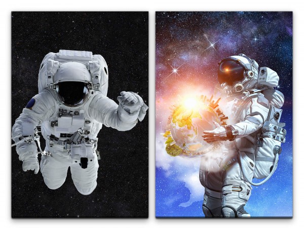2 Bilder je 60x90cm Astronaut Weltraum Sterne Universum Fantasie Zauberhaft Galaxie