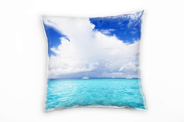 Meer, Segelboote, Wolken, türkis, blau, weiß Deko Kissen 40x40cm für Couch Sofa Lounge Zierkissen