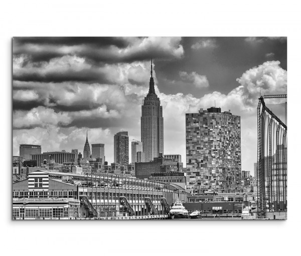 120x80cm Wandbild New York Manhattan Wolkenkratzer schwarz weiß